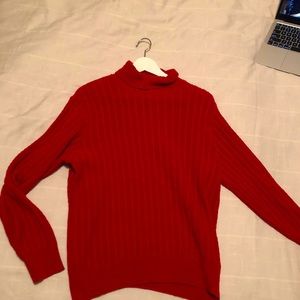 red knitted sweater